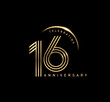 16 years anniversary celebration logotype. elegant modern number gold color
