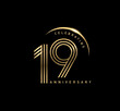 19 years anniversary celebration logotype. elegant modern number gold color