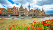 Gent old town skyline and Graslei district panorama, Belgium