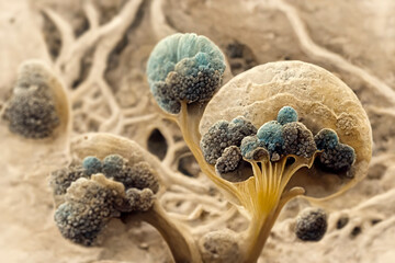 Wall Mural - Microscopic fungi mycelium, illustration