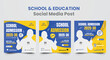 School admission social media post design template or back to school social media blue and yellow color combination set square web banner design 