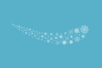 White wave of snowflakes on blue background. Vector illustration. Decorative winter background.