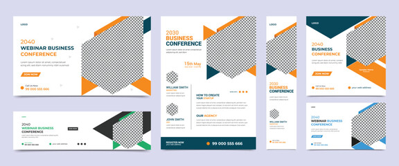 Webinar conference social media post banner design. Usable for web banner, cover, conference invite, conference flyer and online webinar conference invitation banner design template.