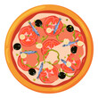 Italian pizza with tomato sauce. Cartoon marinara icon
