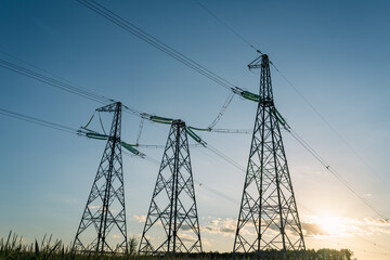 Wall Mural - Electricity High voltage power lines, wide