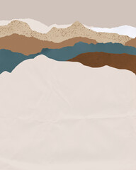 Wall Mural - Abstract landscapes  with torn deckled paper edges in earthy colors. Mountains and fields. Craft Paper Texture.