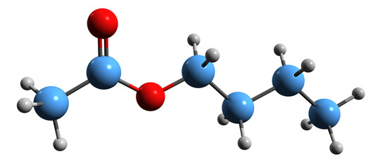 Wall Mural -  3D image of Butyl acetate skeletal formula - molecular chemical structure of n-Butyl acetate isolated on white background
