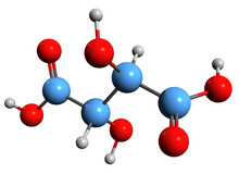  3D Image Of Tartaric Acid Skeletal Formula - Molecular Chemical Structure Of Winestone Isolated On White Background
