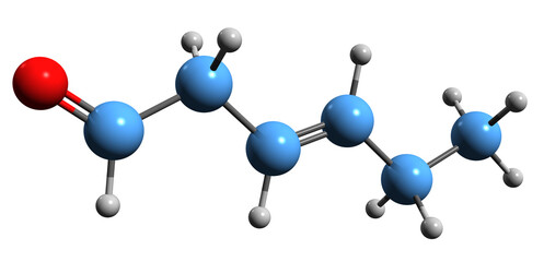 Wall Mural -  3D image of Hexanal skeletal formula - molecular chemical structure of alkyl aldehyde Hexanaldehyde isolated on white background
