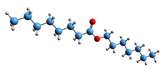 Wall Mural -  3D image of Heptyl octanoate skeletal formula - molecular chemical structure of Heptyl caprylate isolated on white background