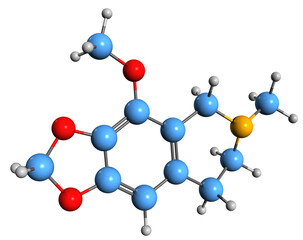 Wall Mural - 3D image of Hydrocotarnine skeletal formula - molecular chemical structure of phytochemical isolated on white background
