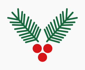 Wall Mural - Christmas tree branch and red berries icon design element.