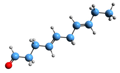 Poster -  3D image of Decadienal skeletal formula - molecular chemical structure of flavoring agent isolated on white background
