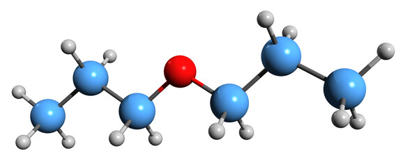 Sticker -  3D image of Di-n-propyl ether skeletal formula - molecular chemical structure of 1-Propoxypropane isolated on white background
