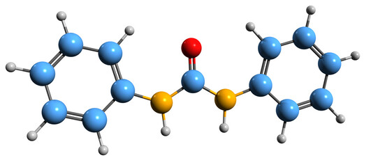 Poster -  3D image of Diphenylurea skeletal formula - molecular chemical structure of cytokinin isolated on white background
