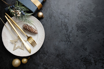 plate for food for christmas on dark background