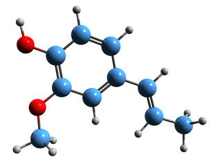 Canvas Print -  3D image of Isoeugenol skeletal formula - molecular chemical structure of 4-Propenylguaiacol isolated on white background