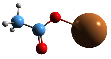 Poster -  3D image of Potassium acetate skeletal formula - molecular chemical structure of  potassium salt of acetic acid isolated on white background