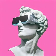 Ai Generated Male Sculpture With VR Headsets On A Pink Background
