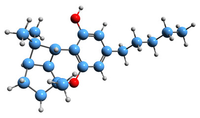 Canvas Print - 3D image of Cannabicyclol skeletal formula - molecular chemical structure of non-psychoactive cannabinoid CBL isolated on white background
