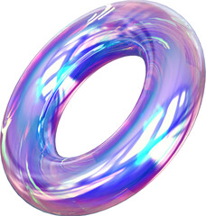 Holographic geometric shape isolated on transparent background. 3D rendering