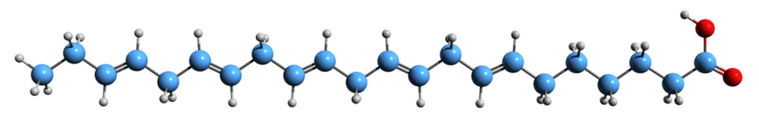 Poster -  3D image of Docosapentaenoic acid skeletal formula - molecular chemical structure of polyunsaturated fatty acid  isolated on white background
