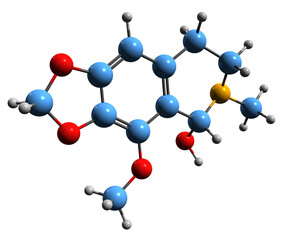 Wall Mural - 3D image of Cotarnine skeletal formula - molecular chemical structure of uterine remedy isolated on white background
