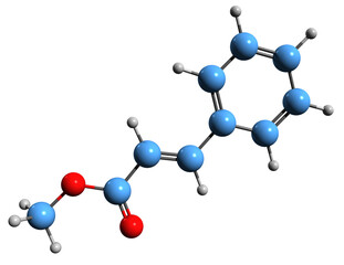 Poster -  3D image of Methyl cinnamate skeletal formula - molecular chemical structure of Methylphenylpropenoate isolated on white background
