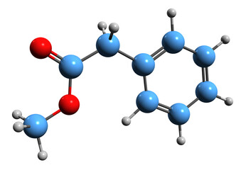 Wall Mural -  3D image of Methyl phenylacetate skeletal formula - molecular chemical structure of Methyl benzene acetate isolated on white background
