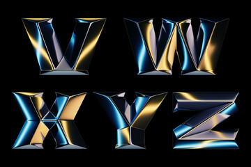 Wall Mural - 3d rendering of glossy chrome letters with shining lights effect