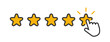 © M-KOS - Five yellow stars with clicking mouse hand. Flat quality rank icon. Customer feedback concept. Vector isolated flat illustration for web design