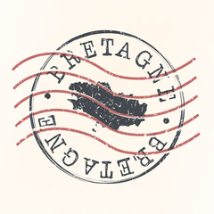 Sticker - Brittany, France Stamp Map Postal. Silhouette. Passport Round Design. Vector Icon. Design Retro Travel National Symbol.
