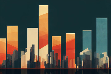Wall Mural - Background of the cityscape with the bar chart