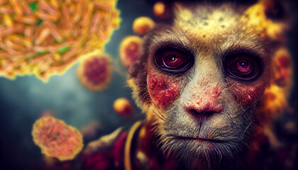 Sticker - Monkeypox disease, conceptual, generative ai illustration