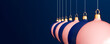 Pink and blue festive christmas hanging baubles. Christmas poster. 3D Rendering
