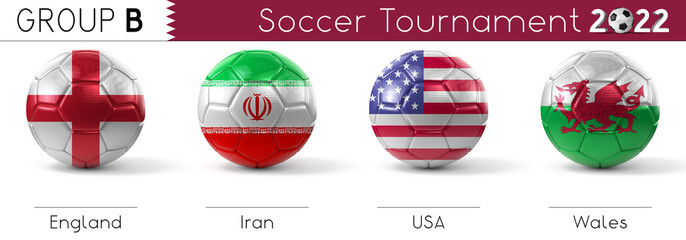 Poster - Soccer Tournament 2022 - Group B chart - 3D illustration