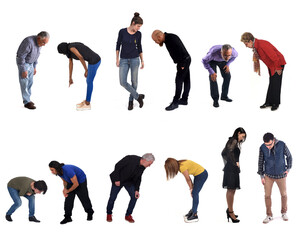 Wall Mural - group of people looking for something on the ground on white background