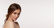 © master1305 - Portrait of young beautiful woman with perfect smooth skin isolated over white background. Cosmetological face treatment. Flyer