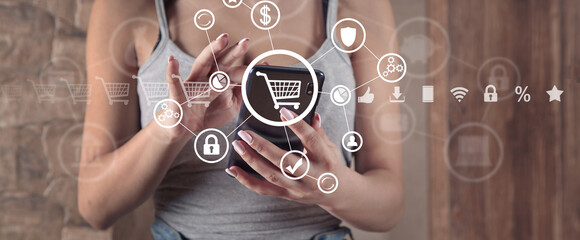 Wall Mural - woman using smartphone. online shopping