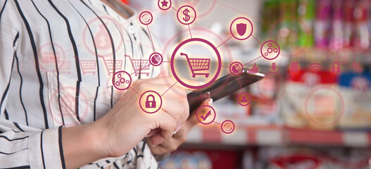 Wall Mural - woman using smartphone. online shopping