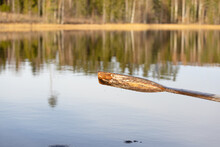 Row Boat Scull In Use In Calm Day In Finland