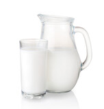 Isolated on white milk jug and glass.