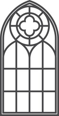 Church medieval window. Old gothic style architecture element. Outline illustration 