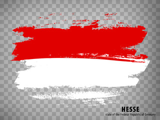 Wall Mural - Flag of Hesse from brush strokes. Federal Republic of Germany.  Flag Free State of Hesse with title on transparent background for your web site design, app, UI.  Vector illustration. EPS10.