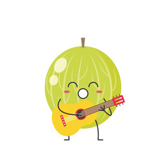 Wall Mural - Gooseberry plays guitar sings cute character cartoon delicious berry smile face kawaii joy happy cheerful emotions icon vector illustration.