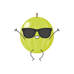 Poster - Green gooseberry jump greet cute character cartoon delicious berry smile face kawaii joy happy cheerful emotions icon vector illustration.