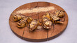 Closeup of sweets in wooden board