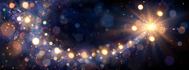 Wall Mural - christmas star with shiny defocused lights in abstract blue night
