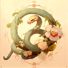 Cartoon Snake Art With Flowers Digital Art