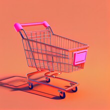 Empty Orange Shopping Carts Or Basket Isolated On Pink Background. Concept 3d Illustration Or 3d Render